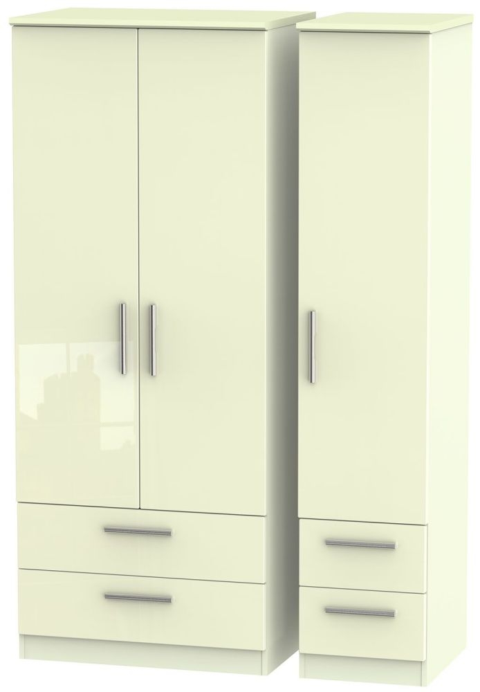 Knightsbridge High Gloss Cream 3 Door 4 Drawer Wardrobe