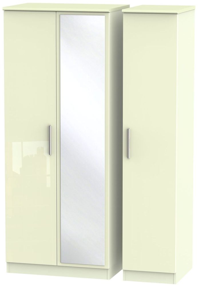 Knightsbridge High Gloss Cream 3 Door Mirror Wardrobe