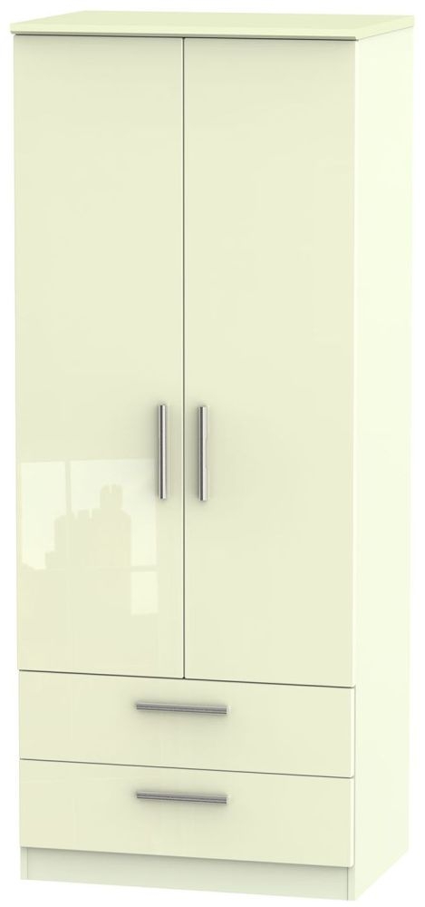 Knightsbridge High Gloss Cream 2 Door 2 Drawer Wardrobe