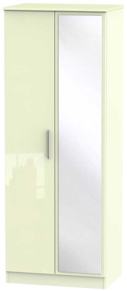 Knightsbridge High Gloss Cream 2 Door Tall Mirror Wardrobe