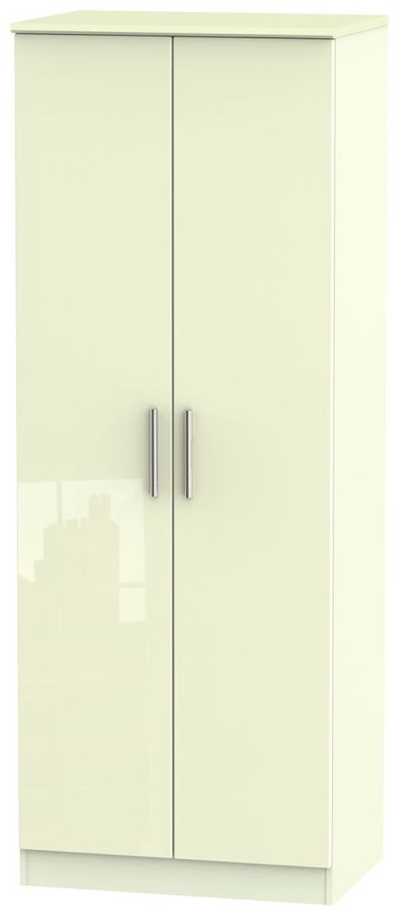 Knightsbridge High Gloss Cream 2 Door Tall Hanging Wardrobe