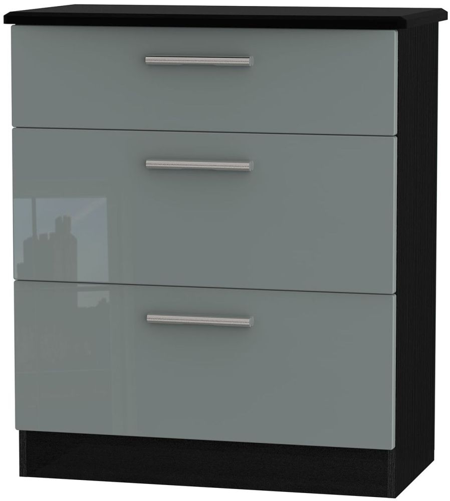 Knightsbridge 3 Drawer Deep Chest High Gloss Grey And Black