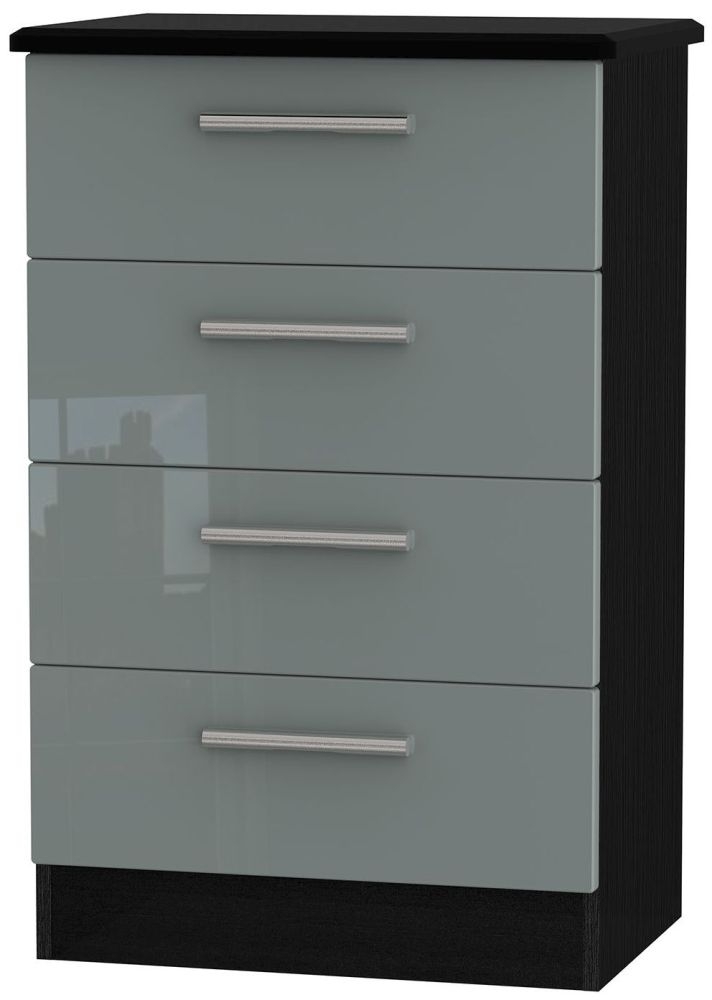 Knightsbridge 4 Drawer Midi Chest High Gloss Grey And Black