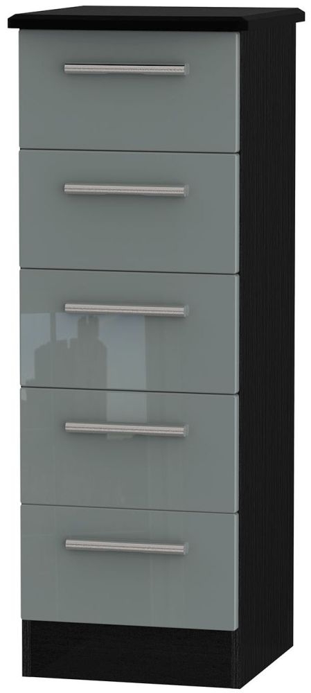 Knightsbridge 5 Drawer Tall Chest High Gloss Grey And Black