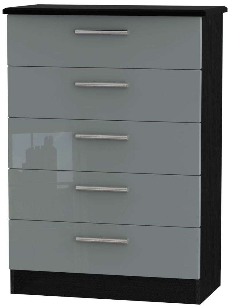 Knightsbridge 5 Drawer Chest High Gloss Grey And Black