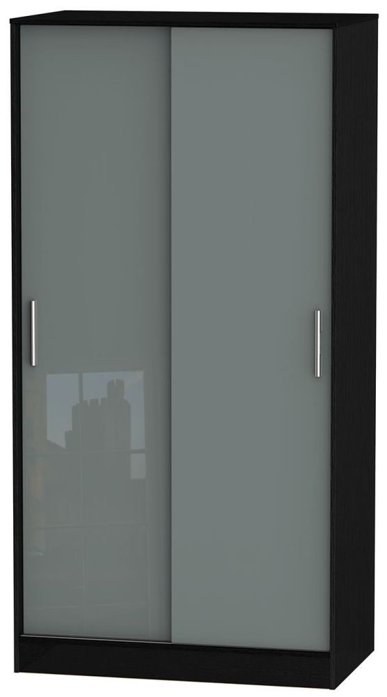 Knightsbridge 2 Door Sliding Wardrobe High Gloss Grey And Black