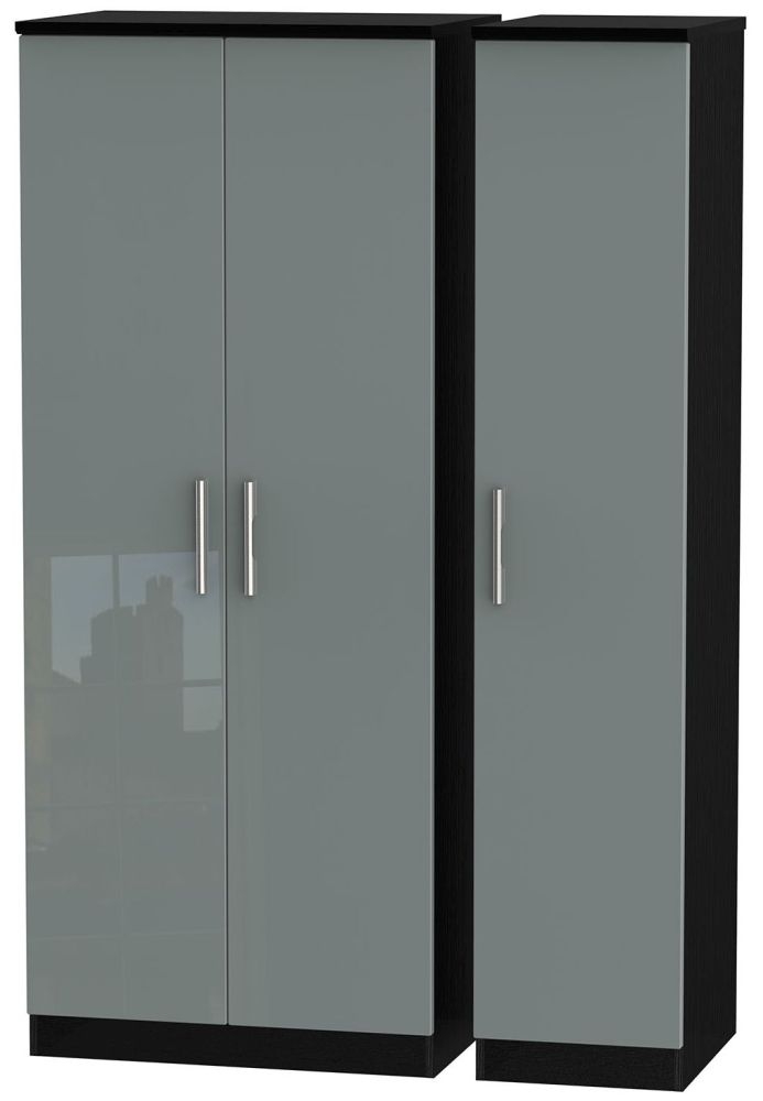 Knightsbridge 3 Door Wardrobe High Gloss Grey And Black