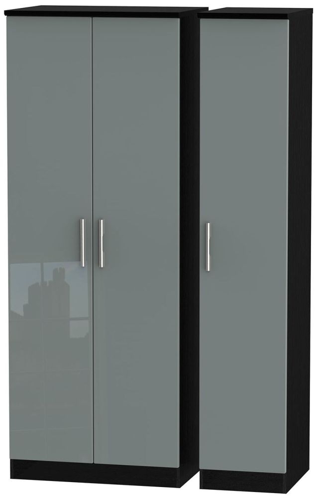 Knightsbridge 3 Door Tall Wardrobe High Gloss Grey And Black