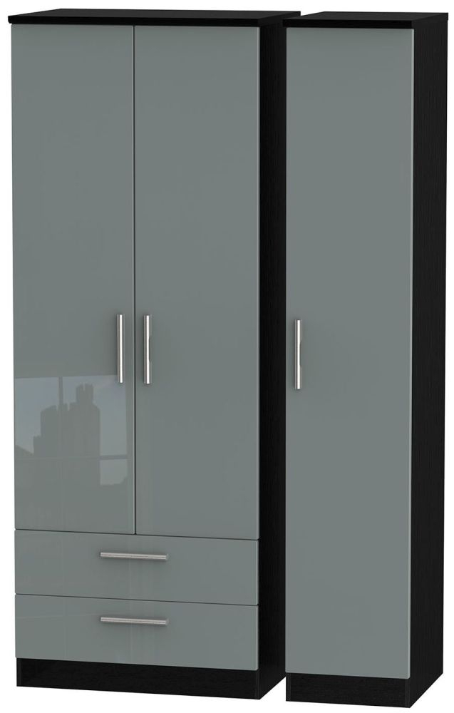 Knightsbridge 3 Door 2 Left Drawer Tall Wardrobe High Gloss Grey And Black