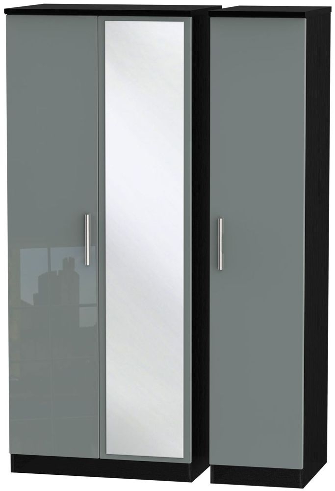 Knightsbridge 3 Door Mirror Wardrobe High Gloss Grey And Black