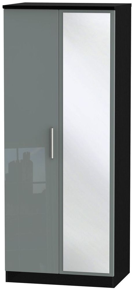 Knightsbridge 2 Door Mirror Wardrobe High Gloss Grey And Black