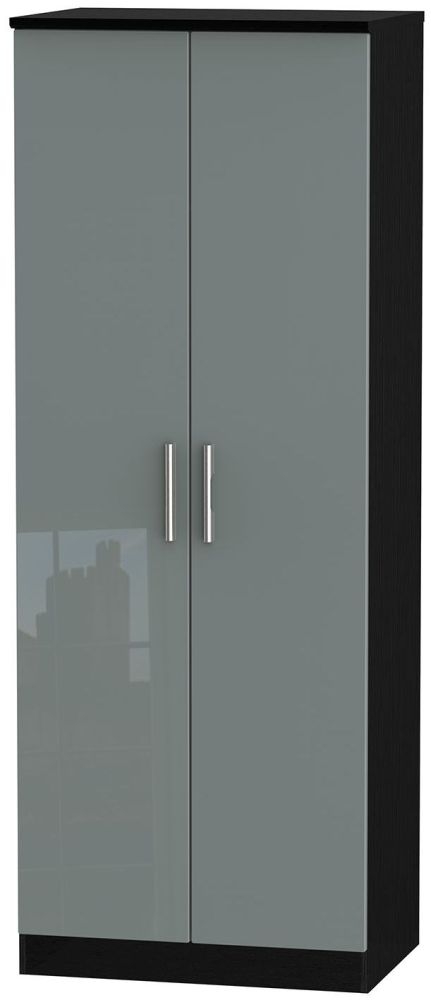 Knightsbridge 2 Door Tall Wardrobe High Gloss Grey And Black