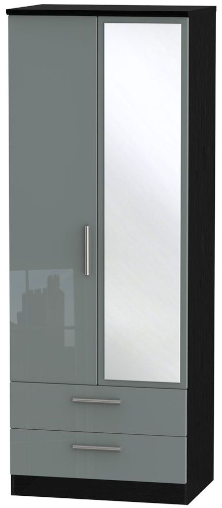 Knightsbridge 2 Door Tall Combi Wardrobe High Gloss Grey And Black