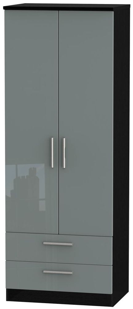 Knightsbridge 2 Door 2 Drawer Tall Wardrobe High Gloss Grey And Black