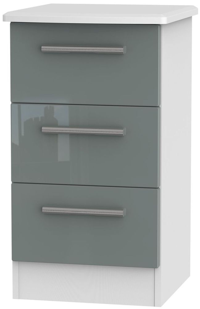 Knightsbridge 3 Drawer Bedside Cabinet High Gloss Grey And White