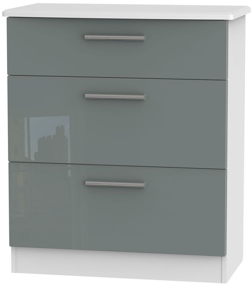 Knightsbridge 3 Drawer Deep Chest High Gloss Grey And White