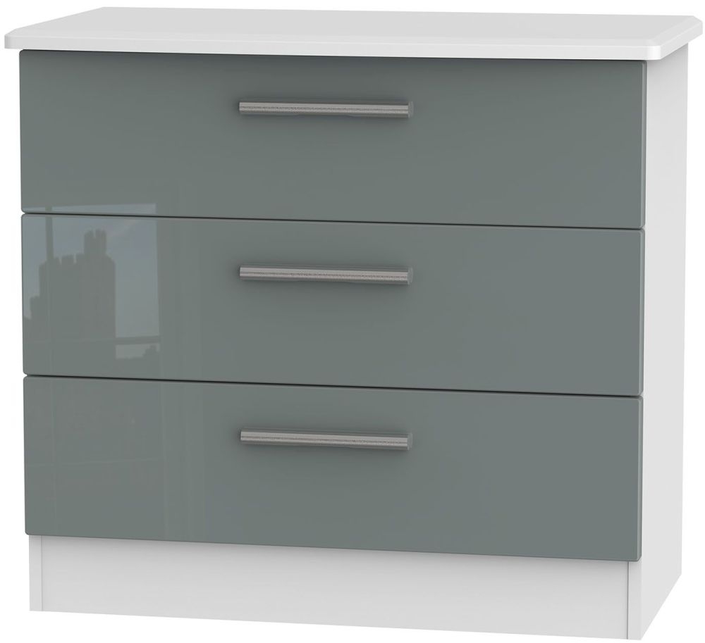 Knightsbridge 3 Drawer Chest High Gloss Grey And White