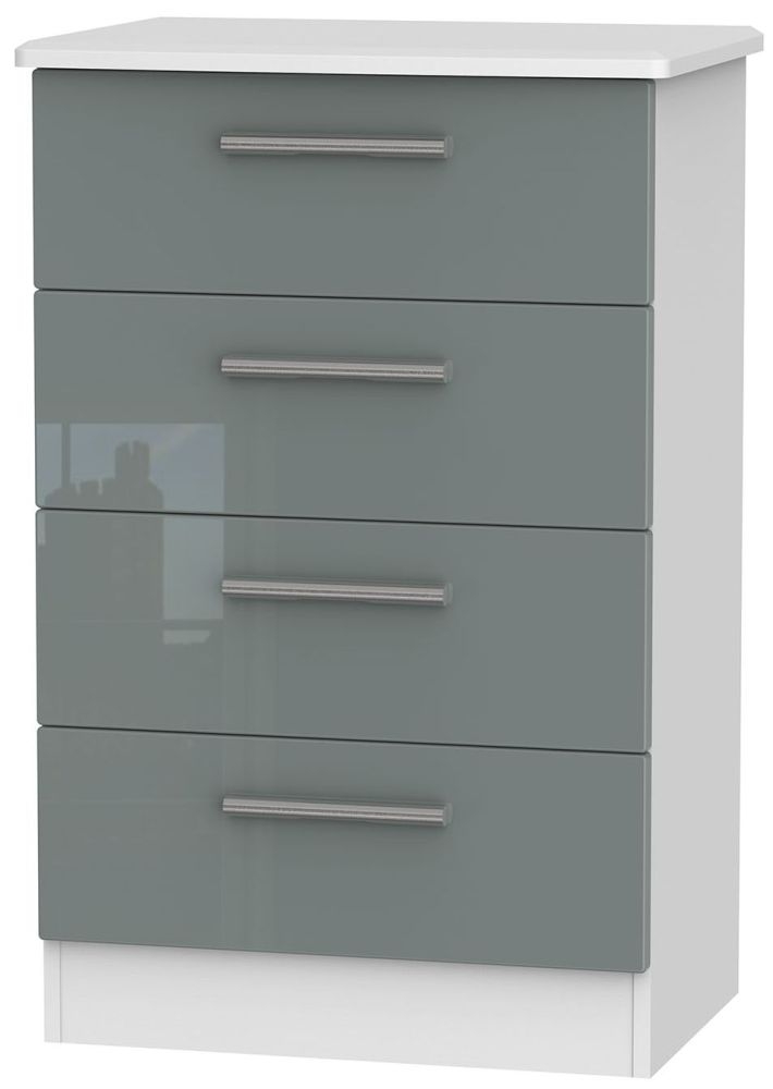 Knightsbridge 4 Drawer Midi Chest High Gloss Grey And White