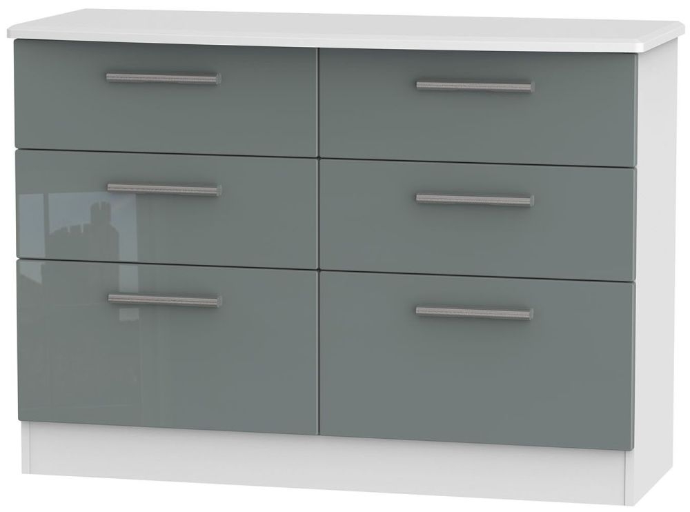 Knightsbridge 6 Drawer Midi Chest High Gloss Grey And White