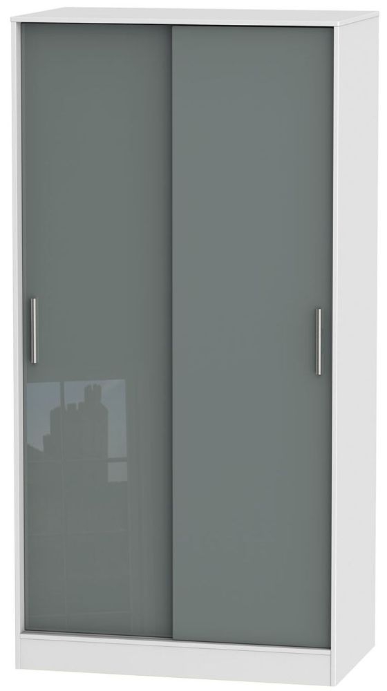 Knightsbridge 2 Door Sliding Wardrobe High Gloss Grey And White