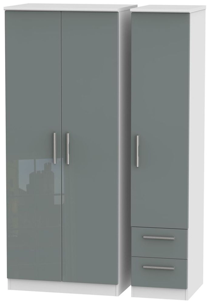 Knightsbridge 3 Door 2 Right Drawer Wardrobe High Gloss Grey And White