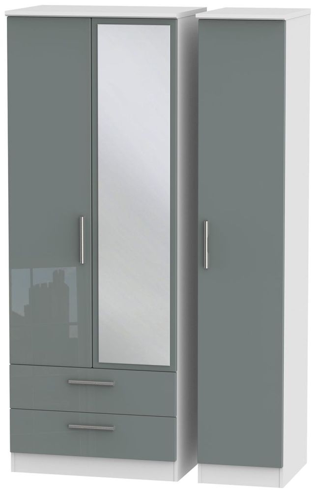 Knightsbridge 3 Door 2 Left Drawer Tall Combi Wardrobe High Gloss Grey And White