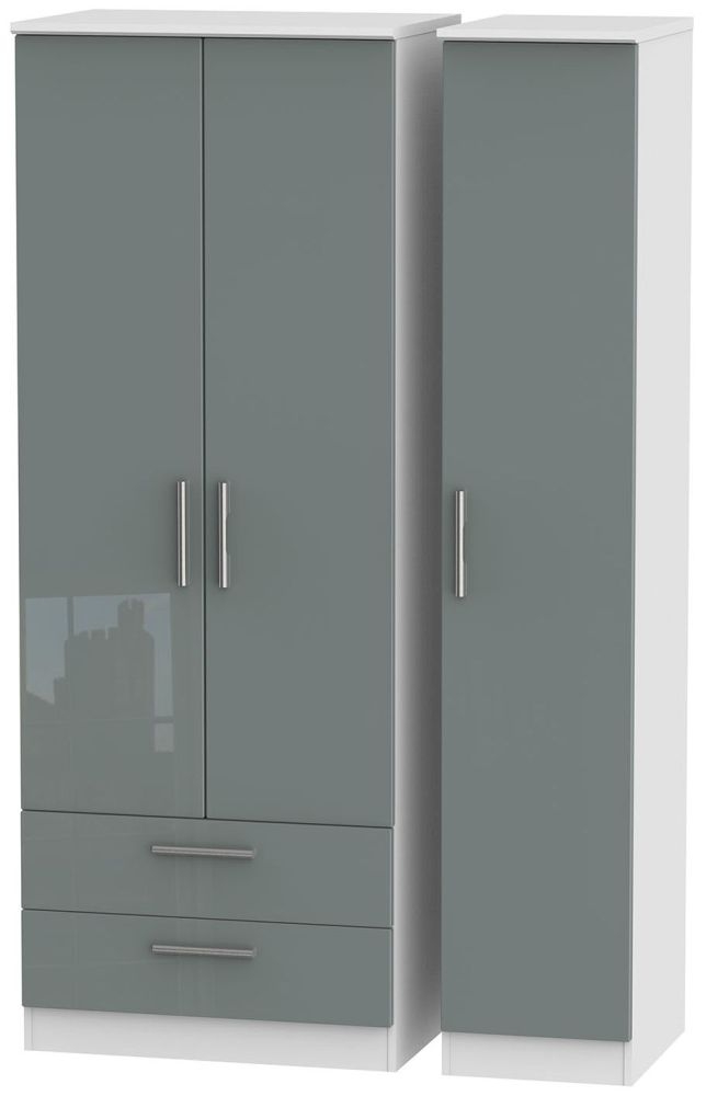 Knightsbridge 3 Door 2 Left Drawer Tall Wardrobe High Gloss Grey And White