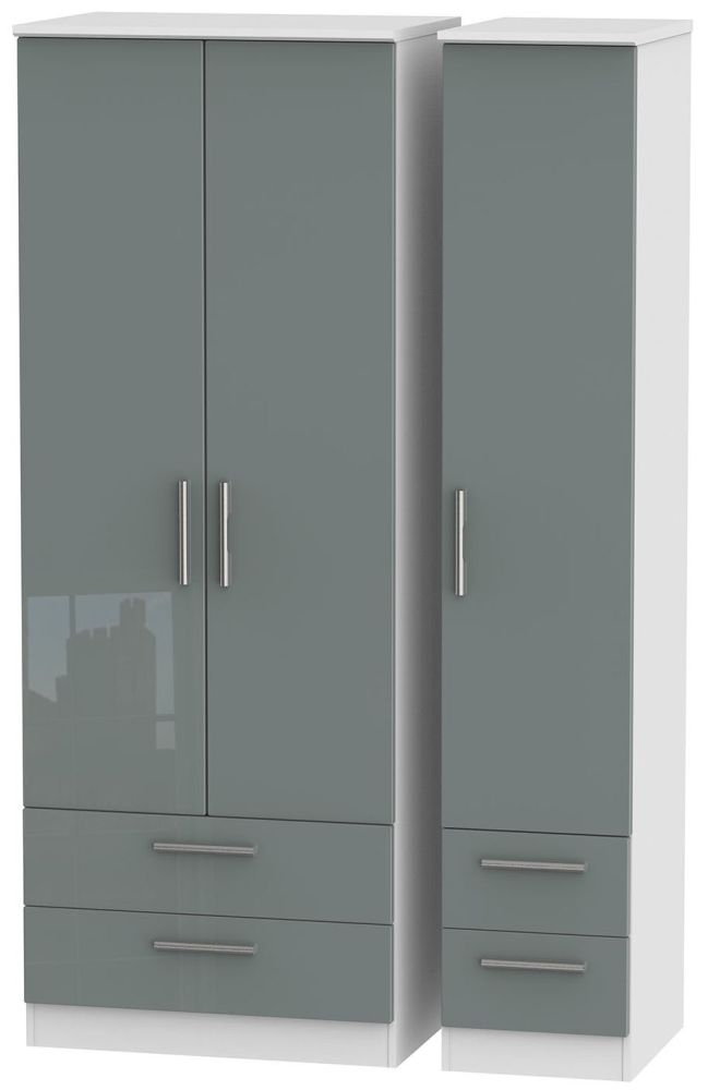 Knightsbridge 3 Door 4 Drawer Tall Wardrobe High Gloss Grey And White