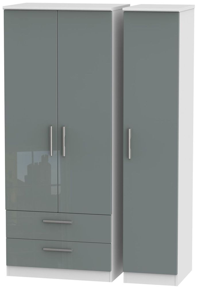 Knightsbridge 3 Door 2 Left Drawer Wardrobe High Gloss Grey And White