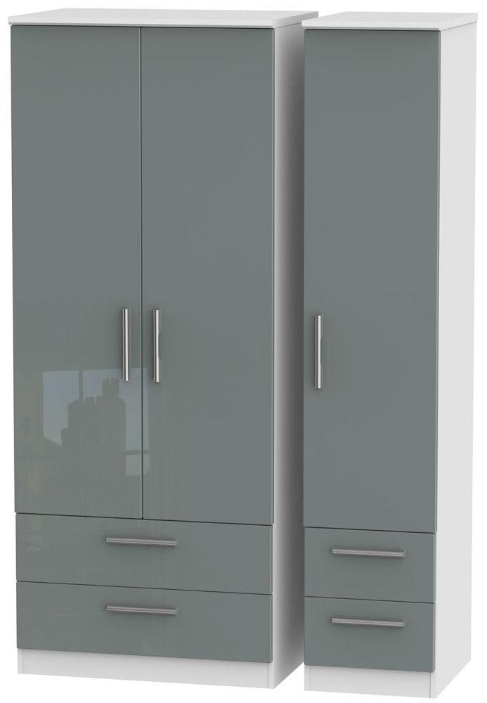 Knightsbridge 3 Door 4 Drawer Wardrobe High Gloss Grey And White