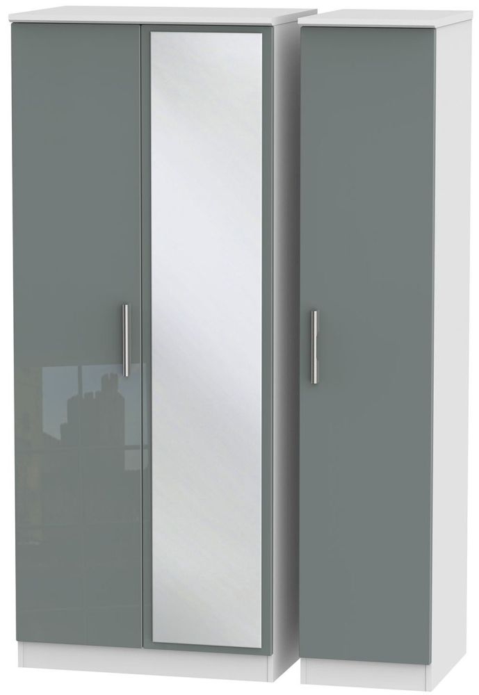 Knightsbridge 3 Door Mirror Wardrobe High Gloss Grey And White