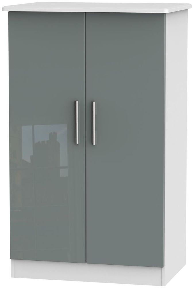 Knightsbridge 2 Door Midi Wardrobe High Gloss Grey And White