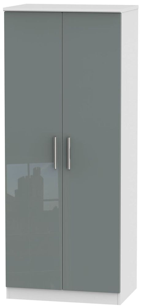 Knightsbridge 2 Door Wardrobe High Gloss Grey And White