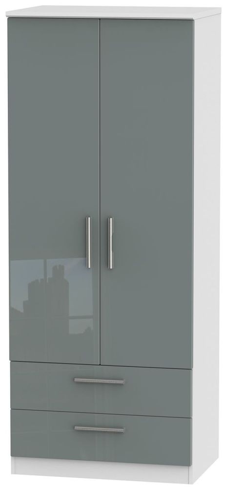 Knightsbridge 2 Door 2 Drawer Wardrobe High Gloss Grey And White