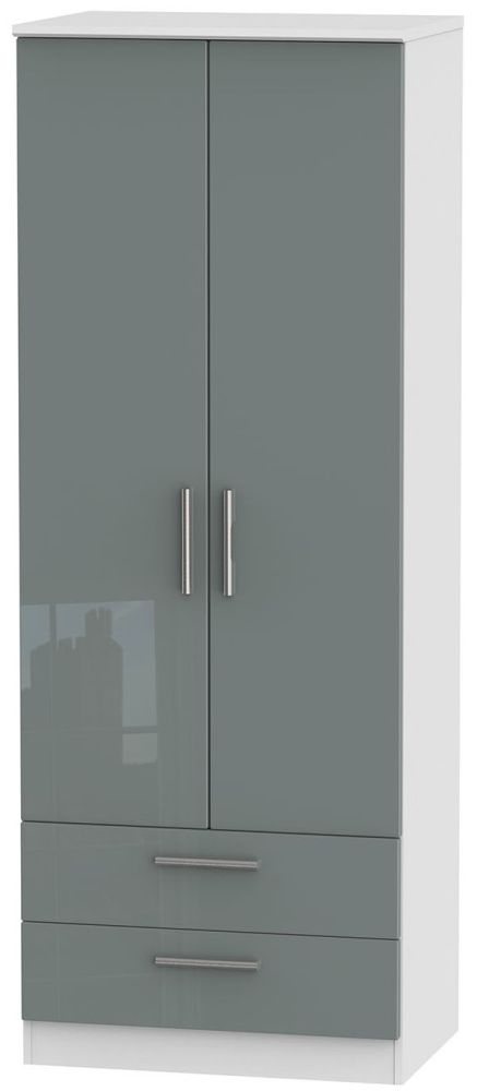 Knightsbridge 2 Door 2 Drawer Tall Wardrobe High Gloss Grey And White