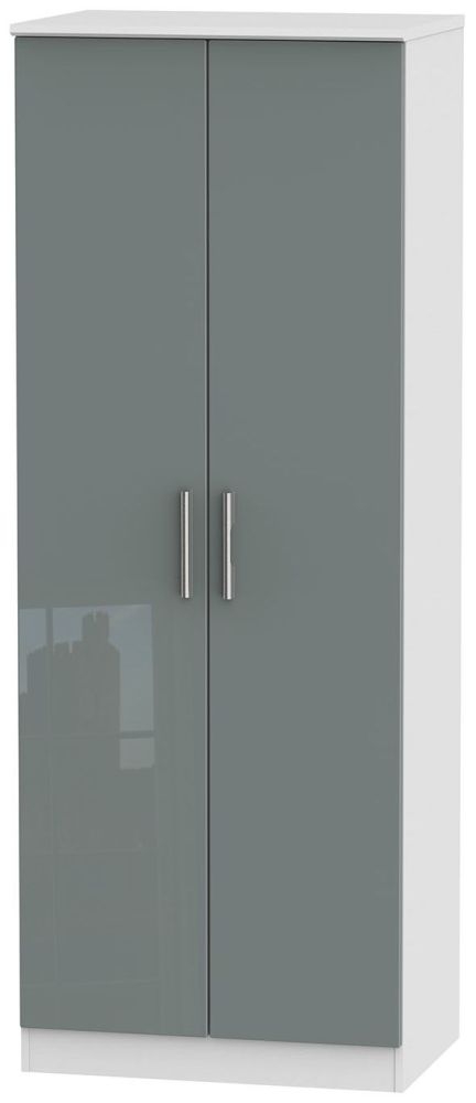 Knightsbridge 2 Door Tall Hanging Wardrobe High Gloss Grey And White