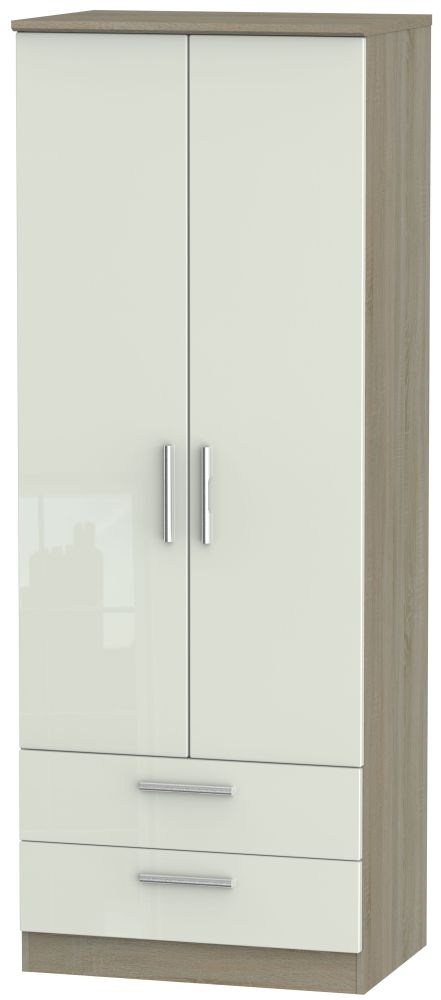 Knightsbridge 2 Door 2 Drawer Tall Wardrobe High Gloss Kaschmir And Darkolino