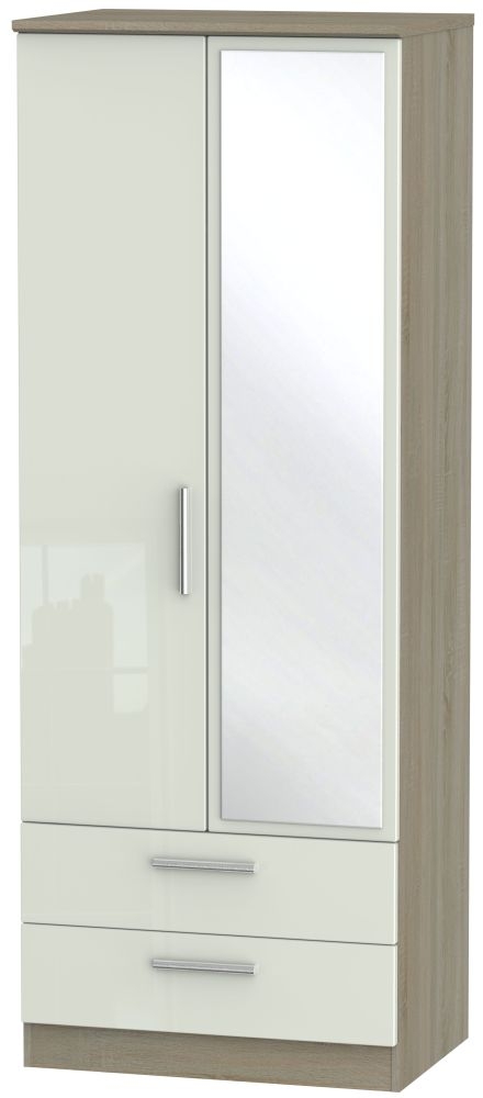 Knightsbridge 2 Door Tall Combi Wardrobe High Gloss Kaschmir And Darkolino