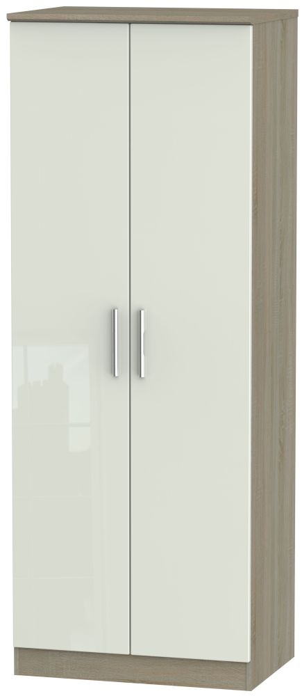 Knightsbridge 2 Door Tall Wardrobe High Gloss Kaschmir And Darkolino