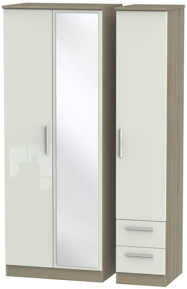 Knightsbridge 3 Door 2 Right Drawer Tall Combi Wardrobe High Gloss Kaschmir And Darkolino