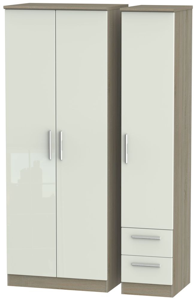 Knightsbridge 3 Door 2 Right Drawer Tall Wardrobe High Gloss Kaschmir And Darkolino