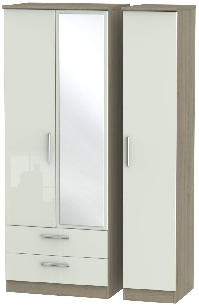 Knightsbridge 3 Door 2 Left Drawer Tall Combi Wardrobe High Gloss Kaschmir And Darkolino