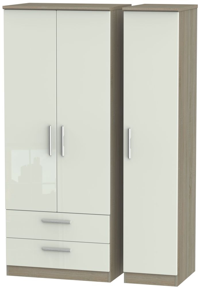 Knightsbridge 3 Door 2 Left Drawer Wardrobe High Gloss Kaschmir And Darkolino