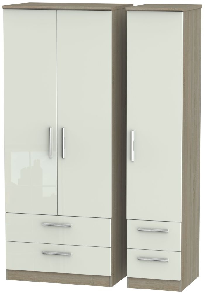 Knightsbridge 3 Door 4 Drawer Wardrobe High Gloss Kaschmir And Darkolino