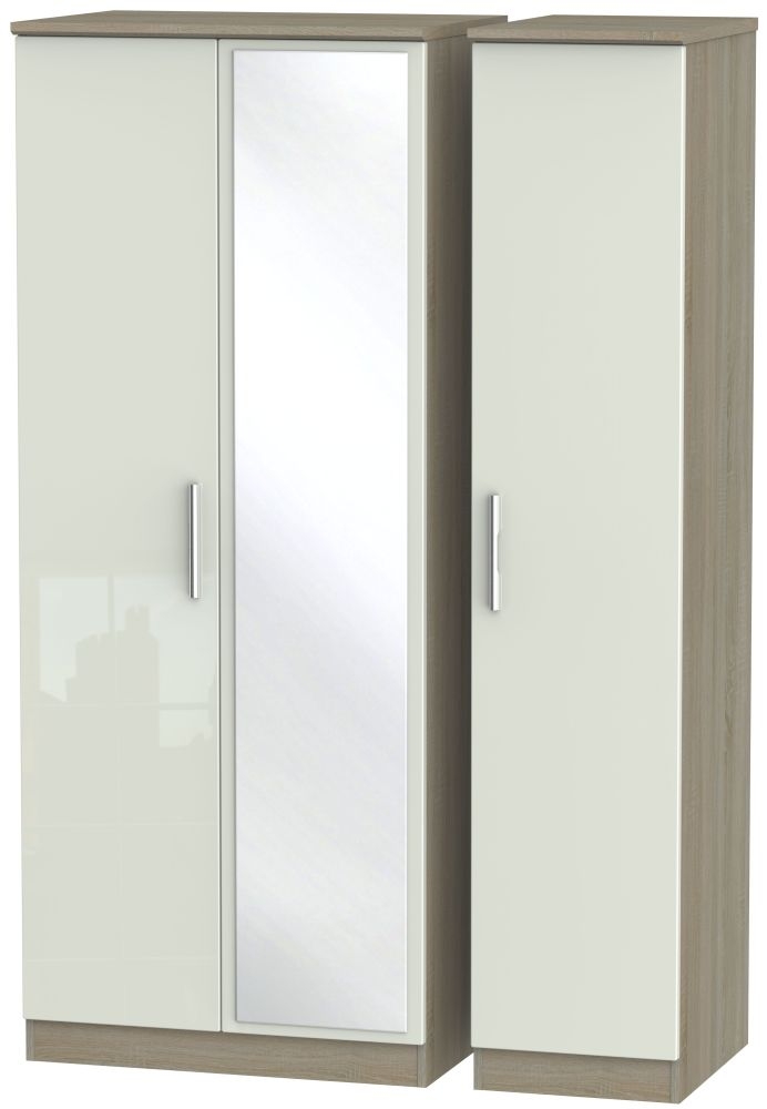 Knightsbridge 3 Door Mirror Wardrobe High Gloss Kaschmir And Darkolino