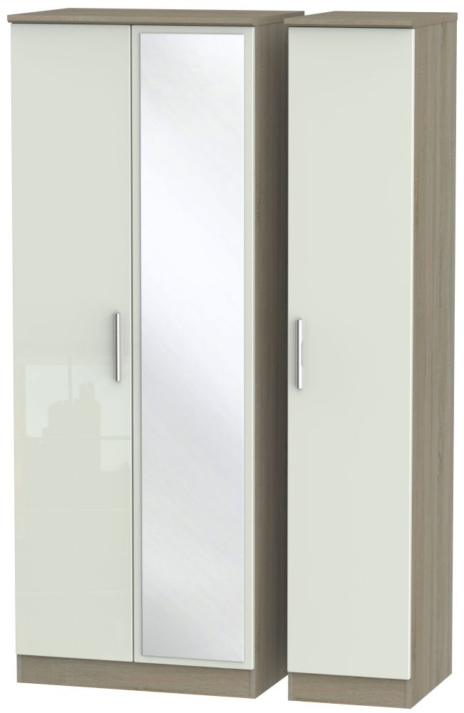 Knightsbridge 3 Door Tall Mirror Wardrobe High Gloss Kaschmir And Darkolino