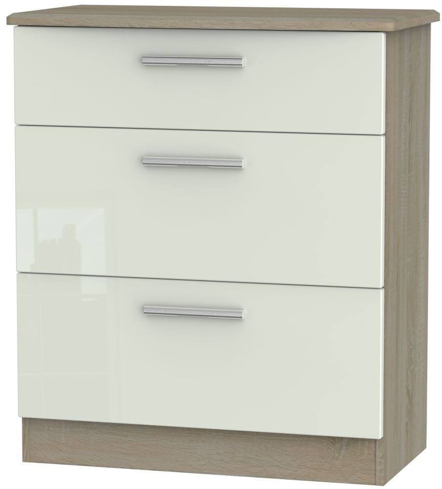 Knightsbridge 3 Drawer Deep Chest High Gloss Kaschmir And Darkolino