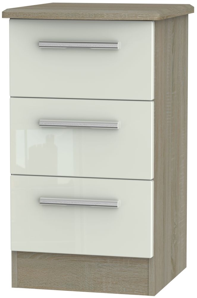 Knightsbridge 3 Drawer Bedside Cabinet High Gloss Kaschmir And Darkolino