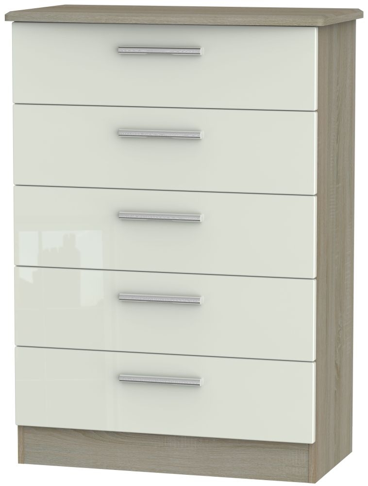 Knightsbridge 5 Drawer Chest High Gloss Kaschmir And Darkolino