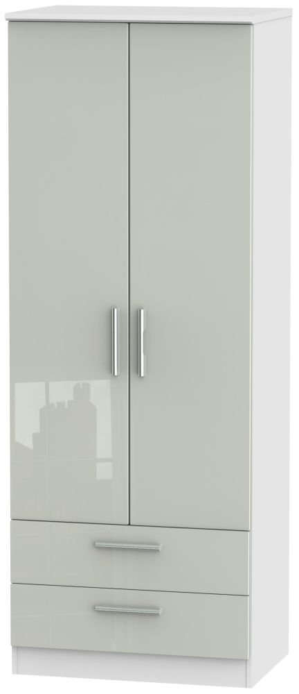 Knightsbridge 2 Door 2 Drawer Tall Wardrobe High Gloss Kaschmir And White